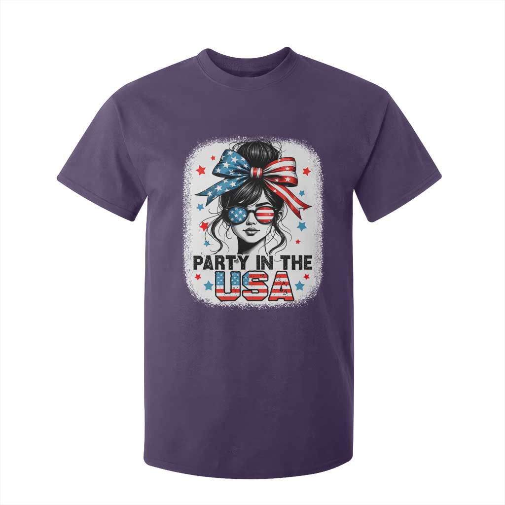 Party In USA Girls 4th of July T Shirt For Kid Messy Bun USA TS10 Purple Print Your Wear