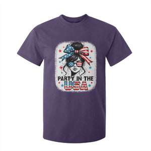 Party In USA Girls 4th of July T Shirt For Kid Messy Bun USA TS10 Purple Print Your Wear