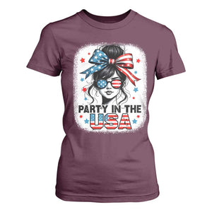 Party In USA Girls 4th of July T Shirt For Women Messy Bun USA TS10 Maroon Print Your Wear