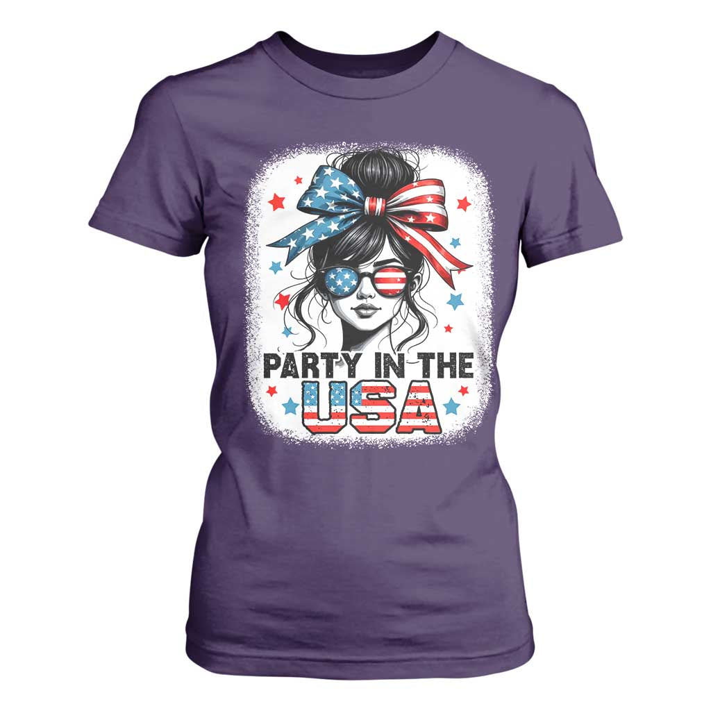 Party In USA Girls 4th of July T Shirt For Women Messy Bun USA TS10 Purple Print Your Wear