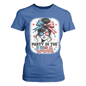 Party In USA Girls 4th of July T Shirt For Women Messy Bun USA TS10 Royal Blue Print Your Wear