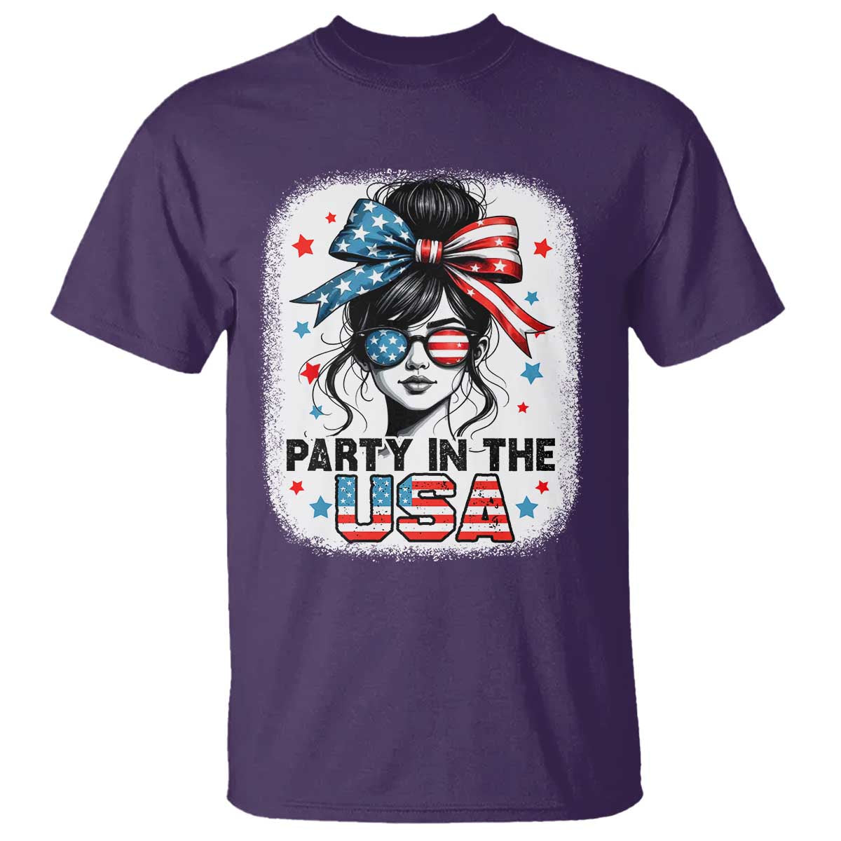 Party In USA Girls 4th of July T Shirt Messy Bun USA TS10 Purple Print Your Wear