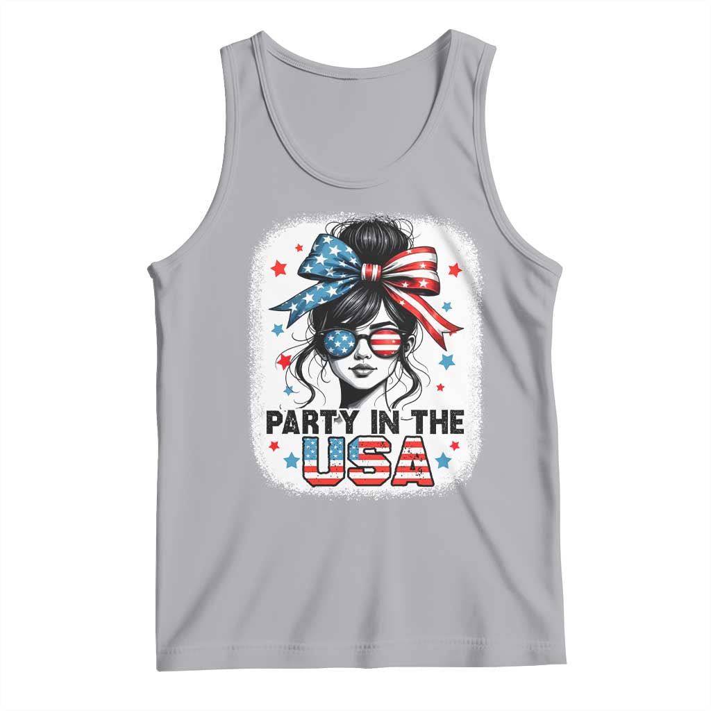 Party In USA Girls 4th of July Tank Top Messy Bun USA TS10 Athletic Heather Print Your Wear