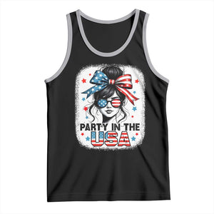 Party In USA Girls 4th of July Tank Top Messy Bun USA TS10 Black Athletic Heather Print Your Wear