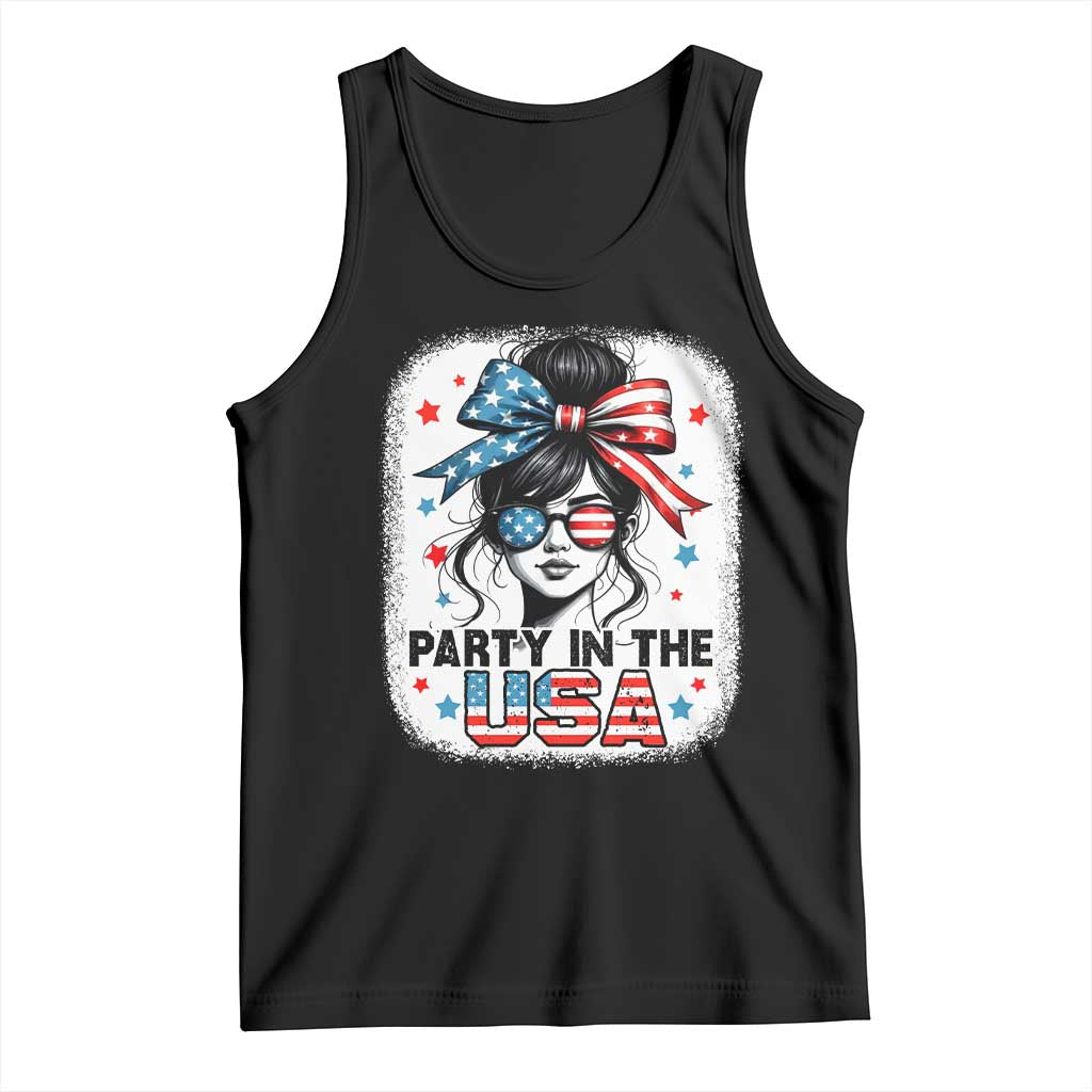 Party In USA Girls 4th of July Tank Top Messy Bun USA TS10 Black Print Your Wear