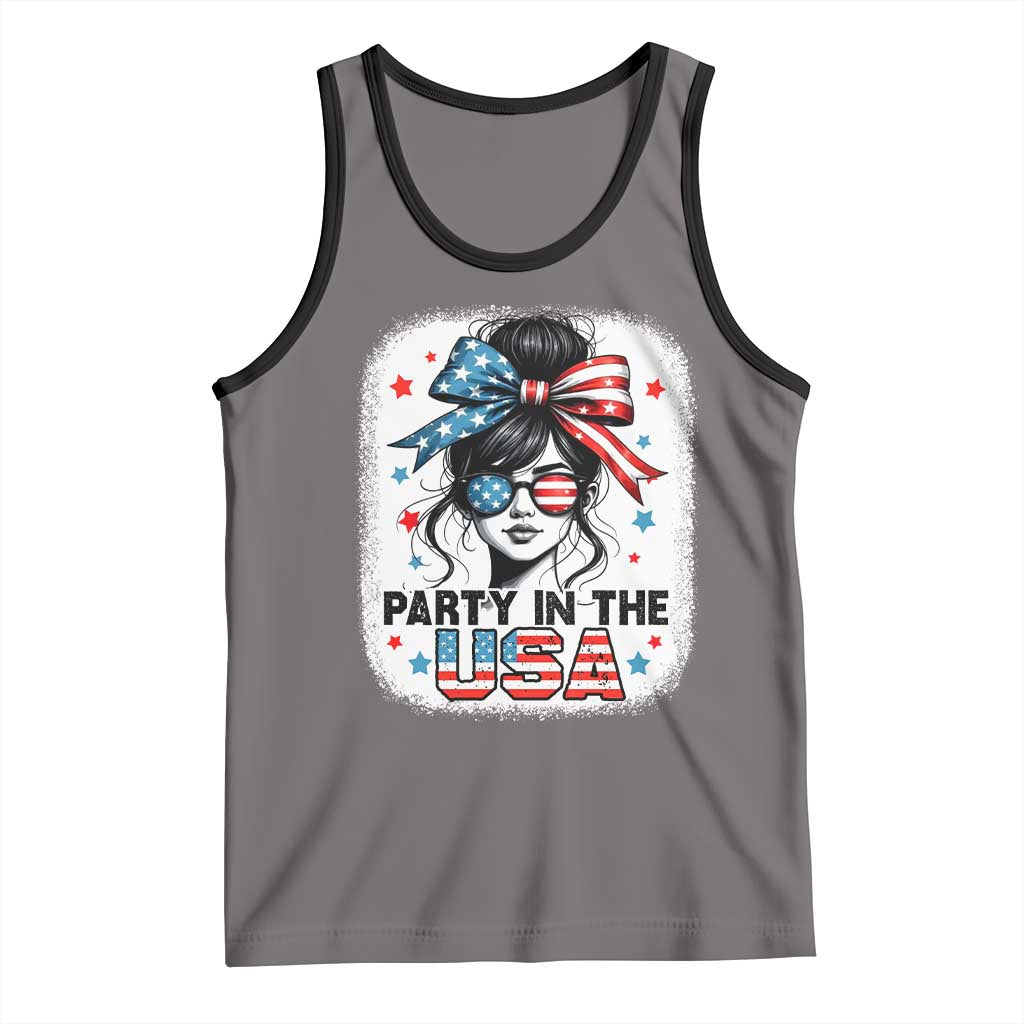 Party In USA Girls 4th of July Tank Top Messy Bun USA TS10 Deep Heather Black Print Your Wear