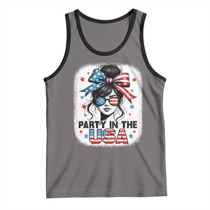 Party In USA Girls 4th of July Tank Top Messy Bun USA TS10 Deep Heather Black Print Your Wear