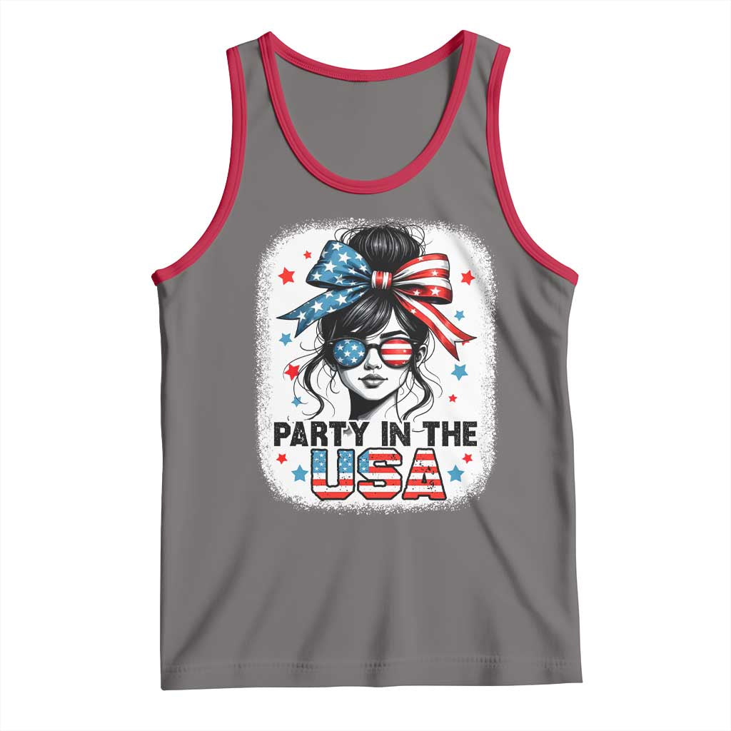 Party In USA Girls 4th of July Tank Top Messy Bun USA TS10 Deep Heather Red Print Your Wear