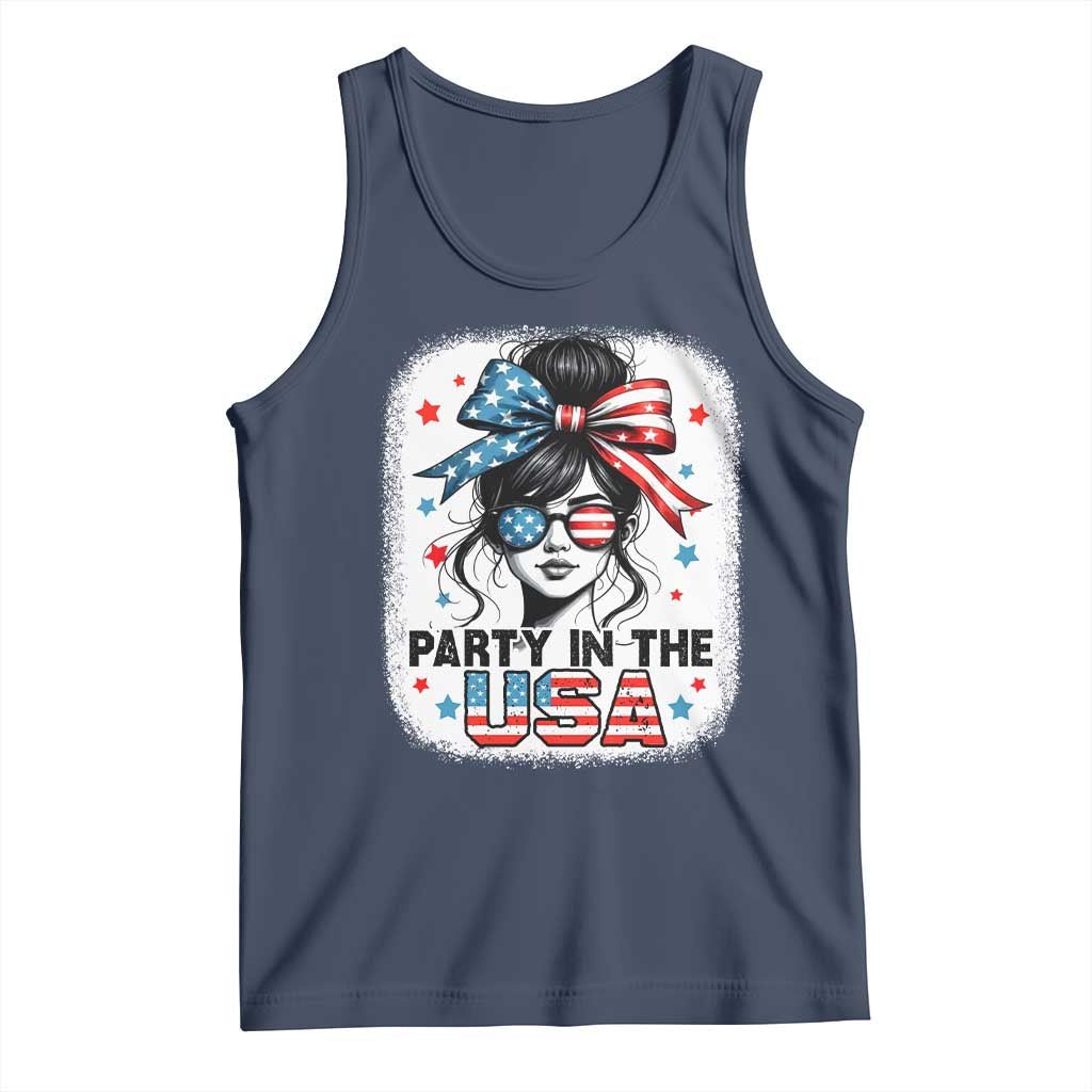 Party In USA Girls 4th of July Tank Top Messy Bun USA TS10 Navy Print Your Wear