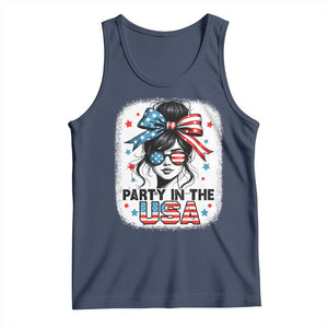 Party In USA Girls 4th of July Tank Top Messy Bun USA TS10 Navy Print Your Wear