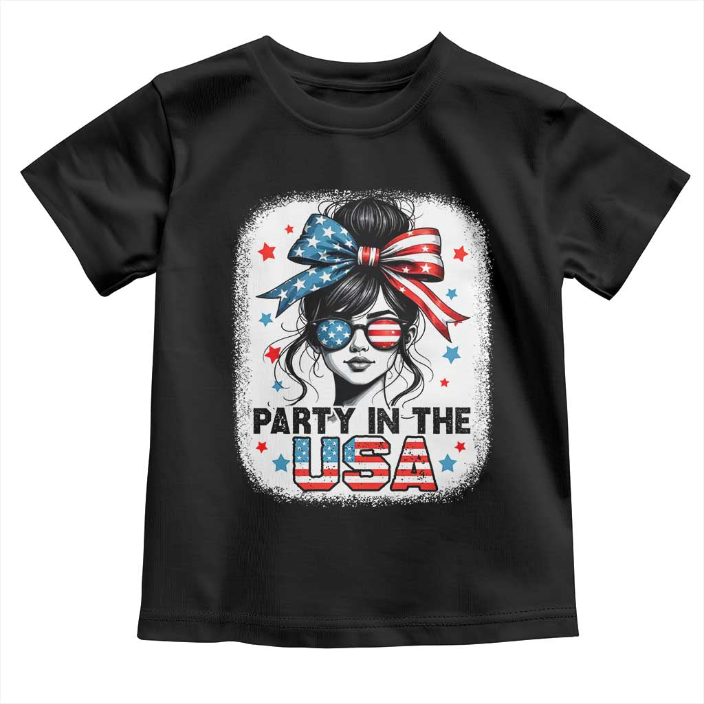 Party In USA Girls 4th of July Toddler T Shirt Messy Bun USA TS10 Black Print Your Wear