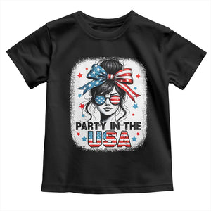 Party In USA Girls 4th of July Toddler T Shirt Messy Bun USA TS10 Black Print Your Wear