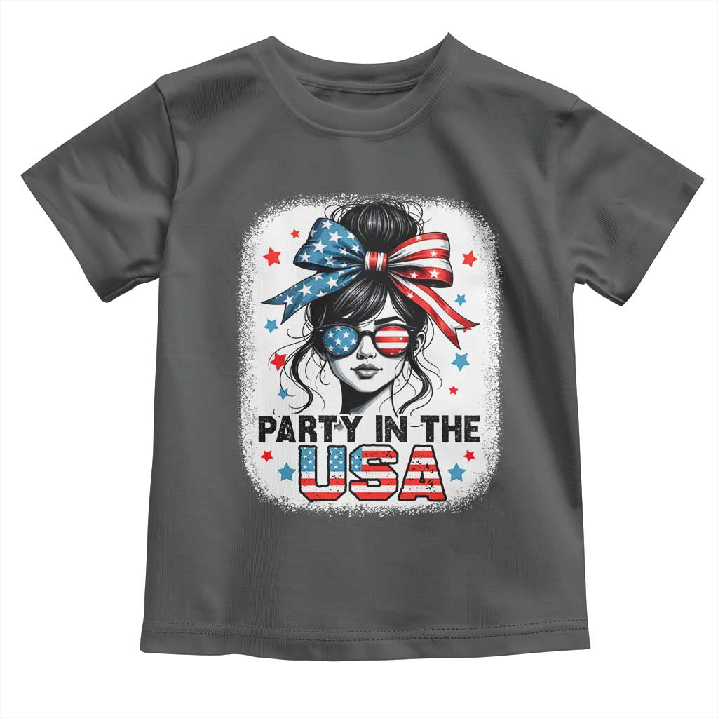Party In USA Girls 4th of July Toddler T Shirt Messy Bun USA TS10 Dark Heather Print Your Wear