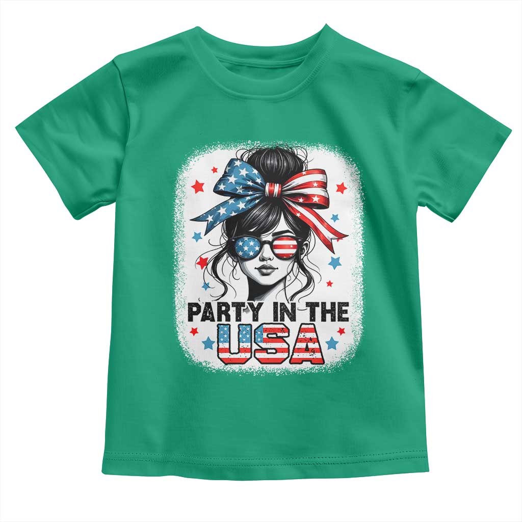 Party In USA Girls 4th of July Toddler T Shirt Messy Bun USA TS10 Irish Green Print Your Wear