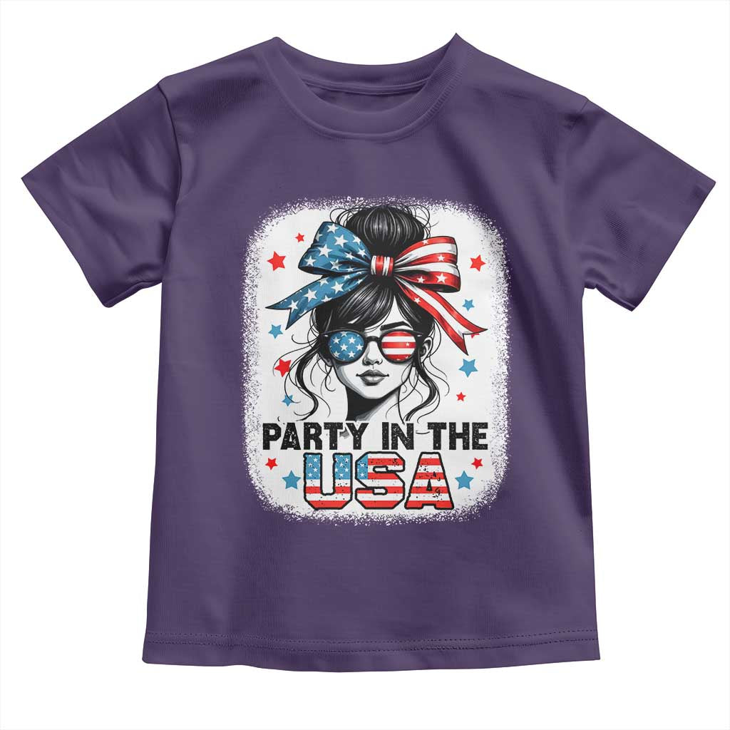 Party In USA Girls 4th of July Toddler T Shirt Messy Bun USA TS10 Purple Print Your Wear