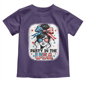 Party In USA Girls 4th of July Toddler T Shirt Messy Bun USA TS10 Purple Print Your Wear