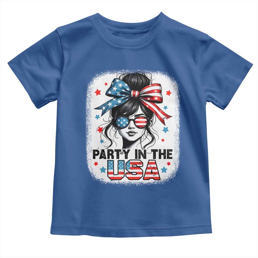 Party In USA Girls 4th of July Toddler T Shirt Messy Bun USA TS10 Royal Blue Print Your Wear