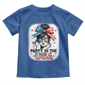 Party In USA Girls 4th of July Toddler T Shirt Messy Bun USA TS10 Royal Blue Print Your Wear