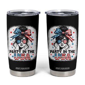 Party In USA Girls 4th of July Tumbler Cup Messy Bun USA TS10 Black Print Your Wear
