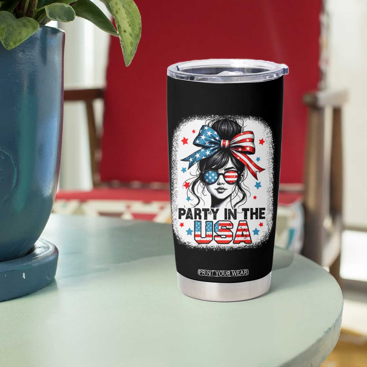 Party In USA Girls 4th of July Tumbler Cup Messy Bun USA TS10 Print Your Wear