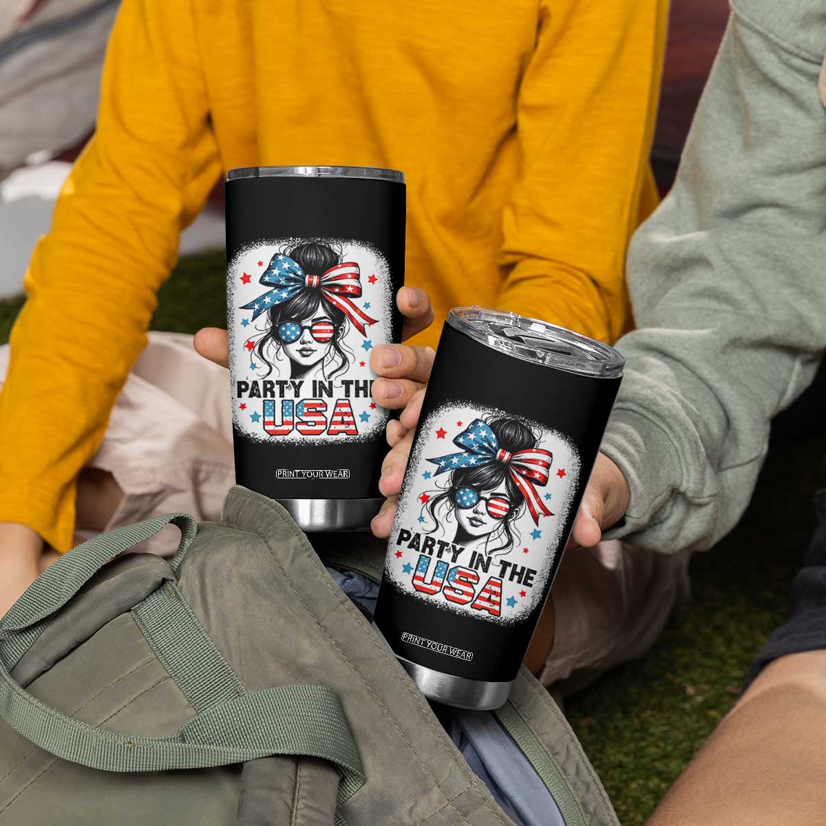 Party In USA Girls 4th of July Tumbler Cup Messy Bun USA TS10 Print Your Wear