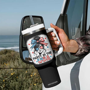 Party In USA Girls 4th of July Tumbler With Handle Messy Bun USA TS10 Print Your Wear