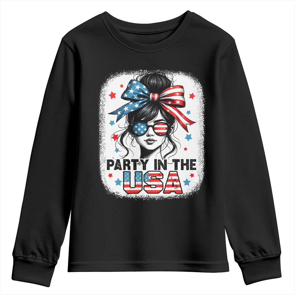 Party In USA Girls 4th of July Youth Sweatshirt Messy Bun USA TS10 Black Print Your Wear