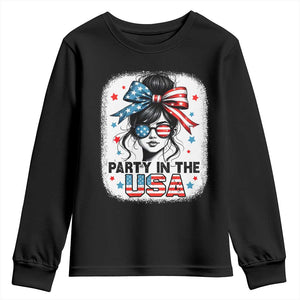 Party In USA Girls 4th of July Youth Sweatshirt Messy Bun USA TS10 Black Print Your Wear
