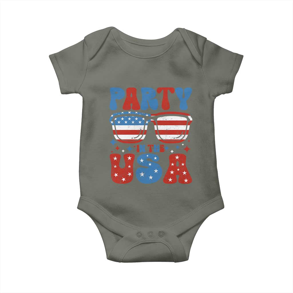 Party in The USA Baby Onesie 4th of July Independence Day TS10 Military Green Print Your Wear