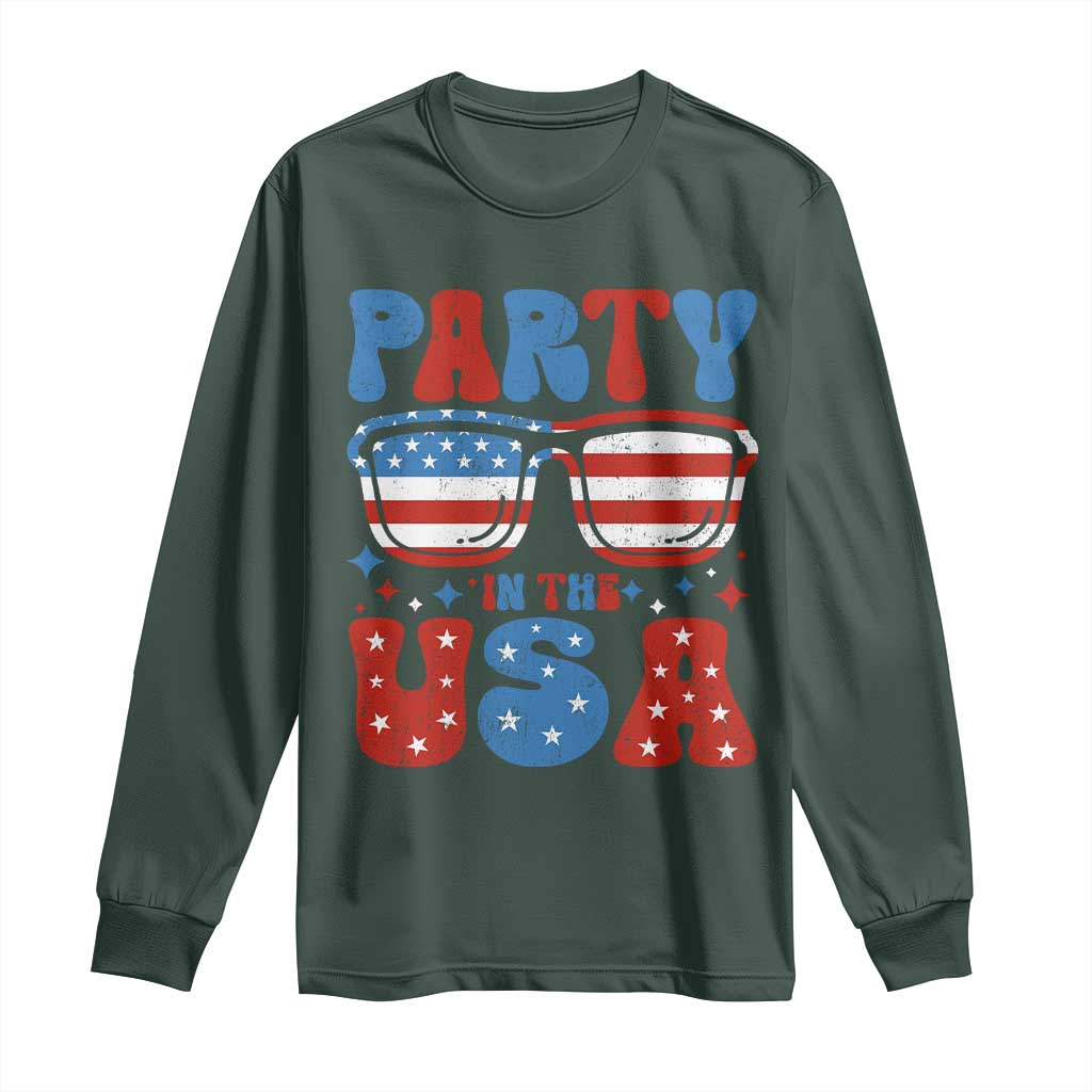 Party in The USA Long Sleeve Shirt 4th of July Independence Day TS10 Dark Forest Green Print Your Wear