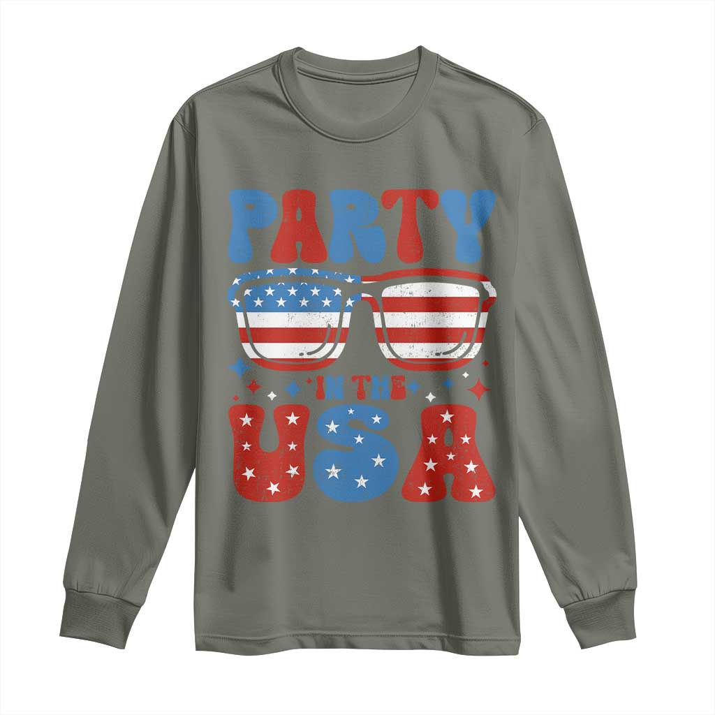 Party in The USA Long Sleeve Shirt 4th of July Independence Day TS10 Military Green Print Your Wear