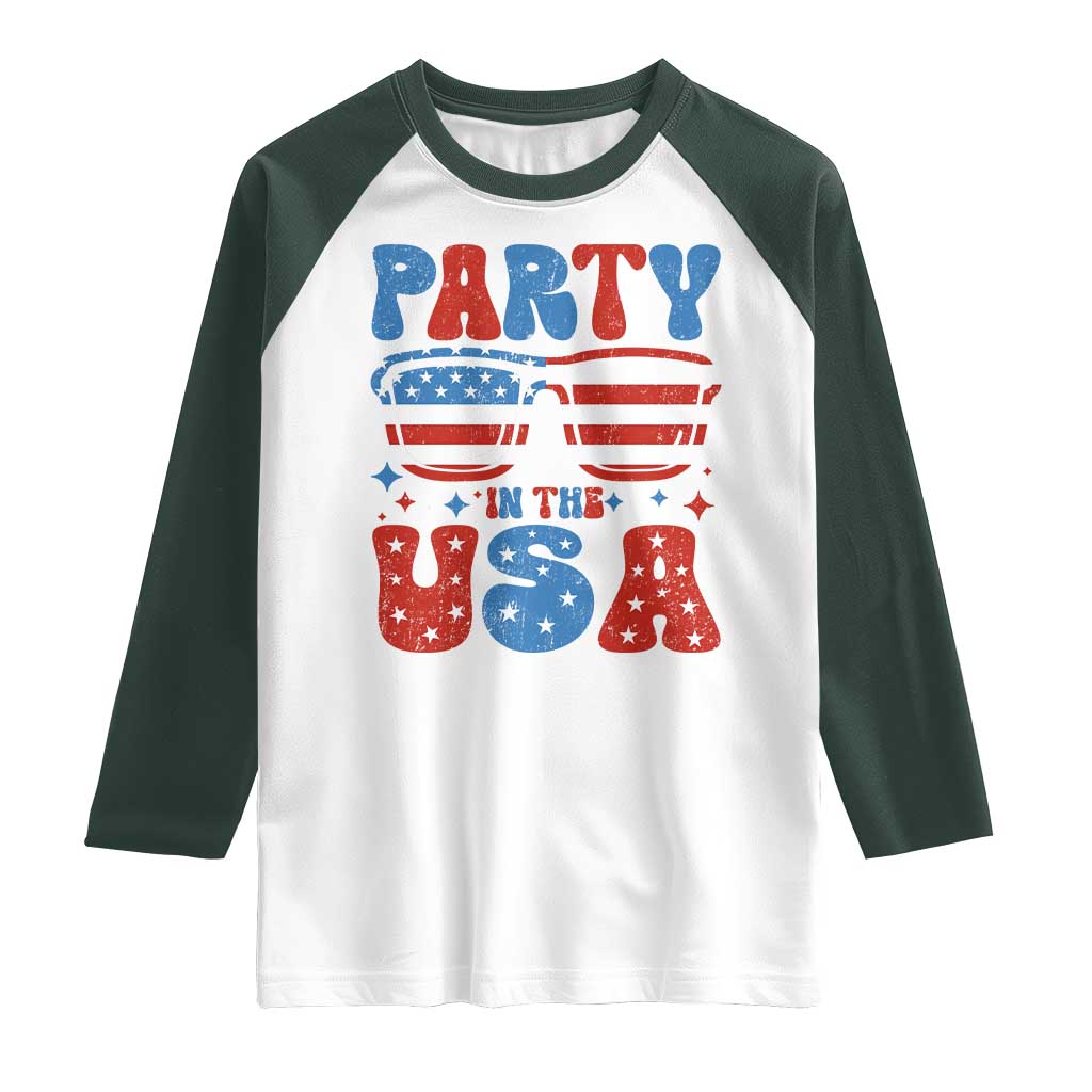 Party in The USA Raglan Shirt 4th of July Independence Day TS10 White Dark Forest Green Print Your Wear
