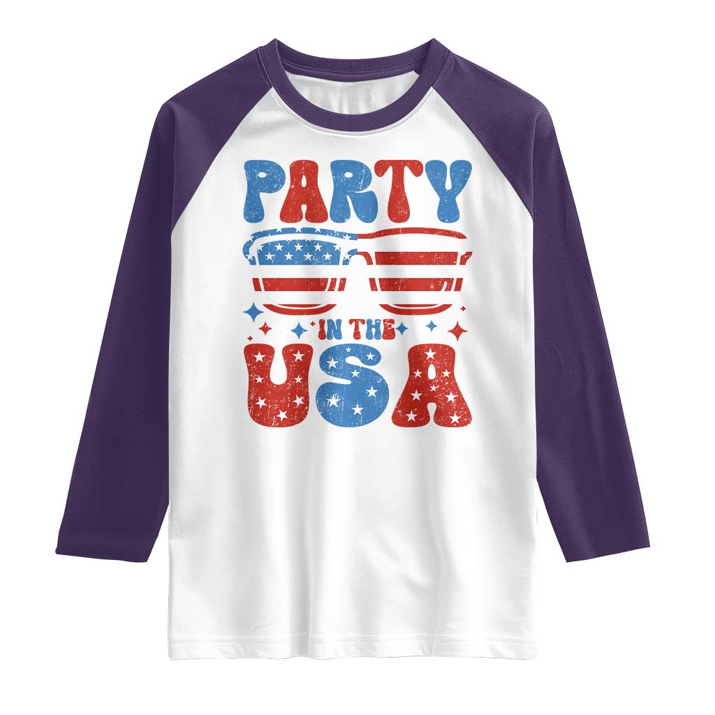 Party in The USA Raglan Shirt 4th of July Independence Day TS10 White Purple Print Your Wear