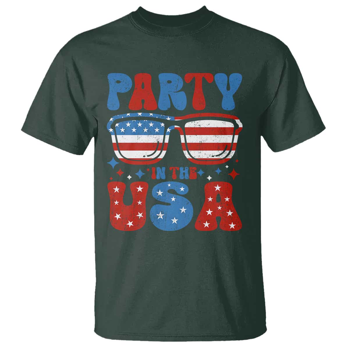 Party in The USA T Shirt 4th of July Independence Day TS10 Dark Forest Green Print Your Wear