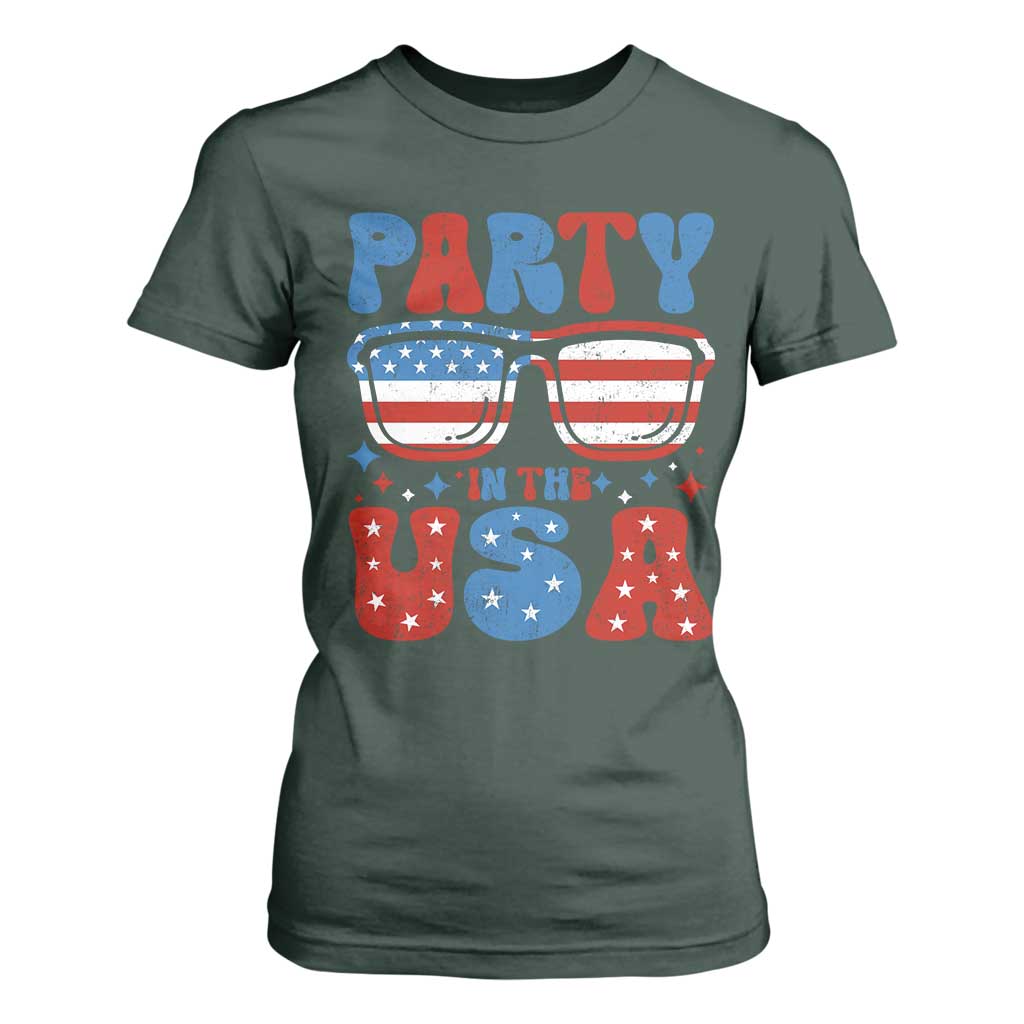 Party in The USA T Shirt For Women 4th of July Independence Day TS10 Dark Forest Green Print Your Wear