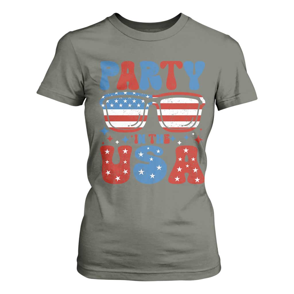 Party in The USA T Shirt For Women 4th of July Independence Day TS10 Military Green Print Your Wear