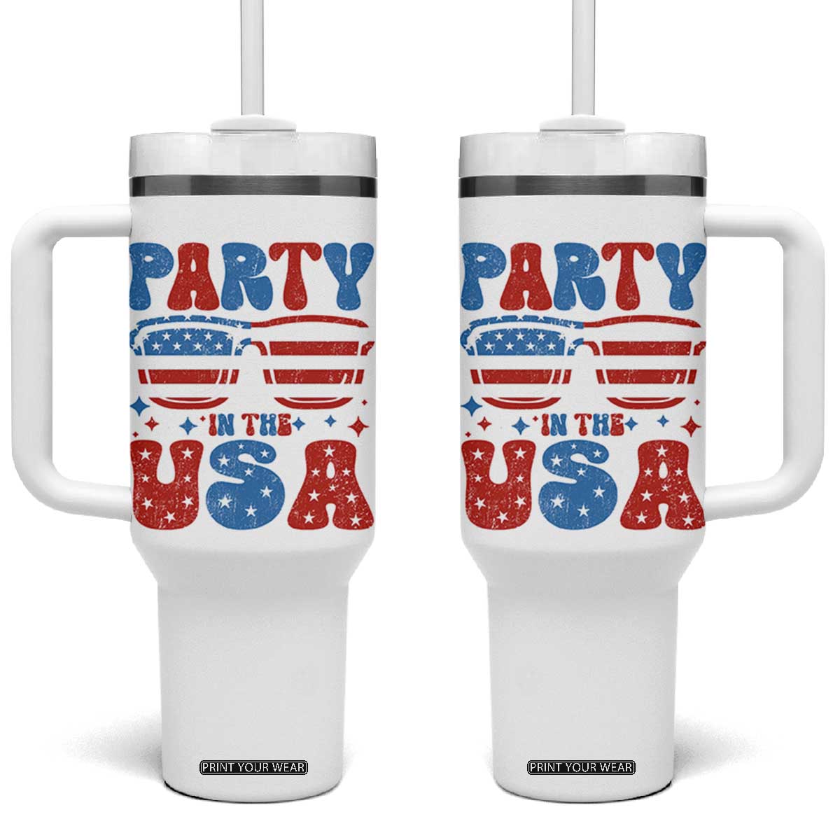 Party in The USA Tumbler With Handle 4th of July Independence Day TS10 One Size: 40 oz White Print Your Wear