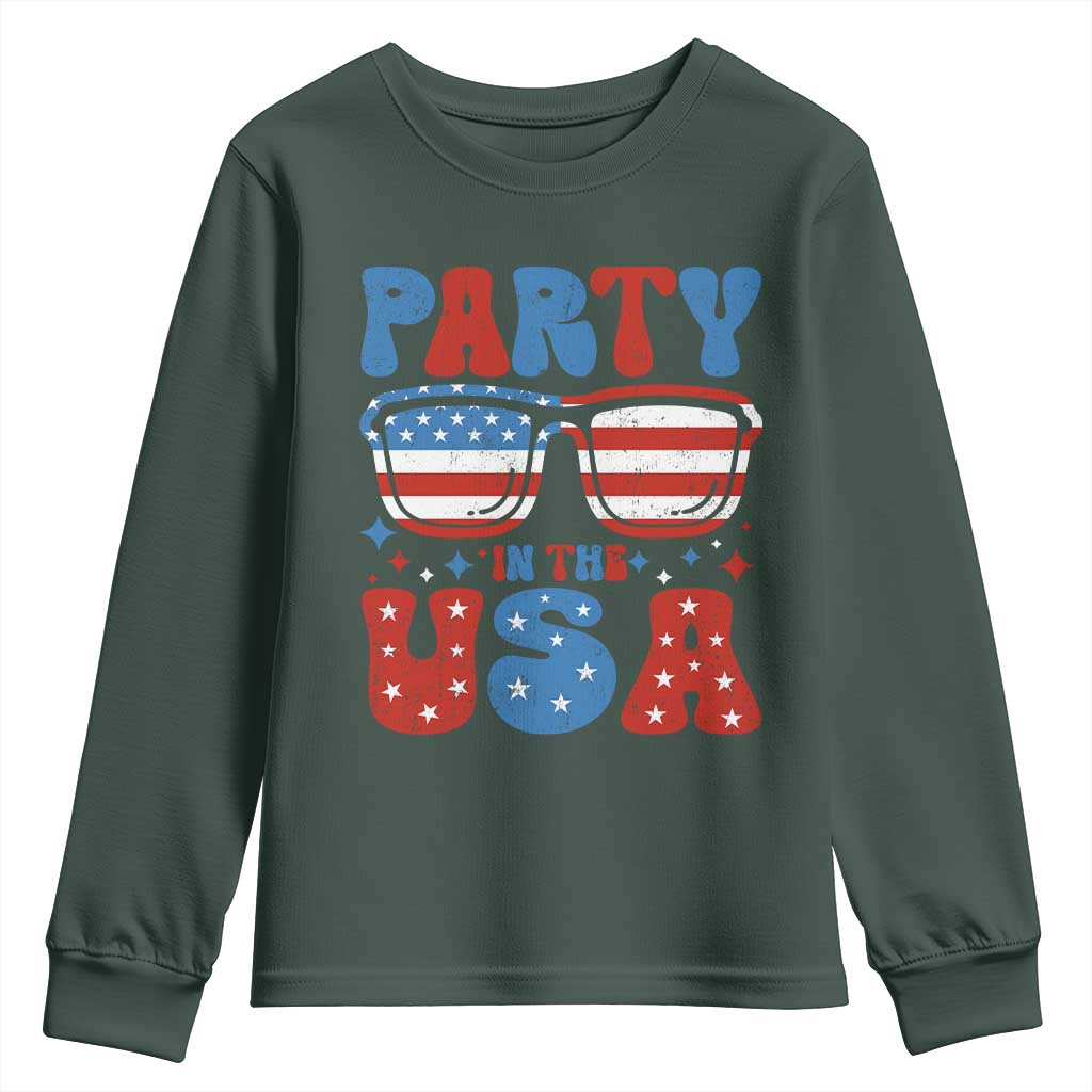 Party in The USA Youth Sweatshirt 4th of July Independence Day TS10 Dark Forest Green Print Your Wear