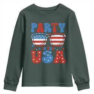 Party in The USA Youth Sweatshirt 4th of July Independence Day TS10 Dark Forest Green Print Your Wear
