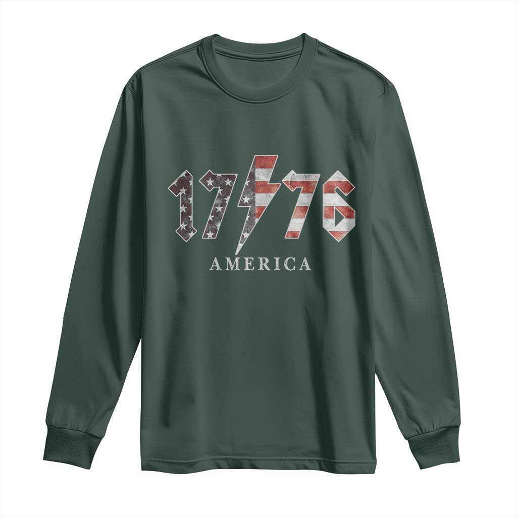 Patriotic 4th Of July 1776 America Classic Rock Long Sleeve Shirt Vintage American Flag TS11 Dark Forest Green Print Your Wear