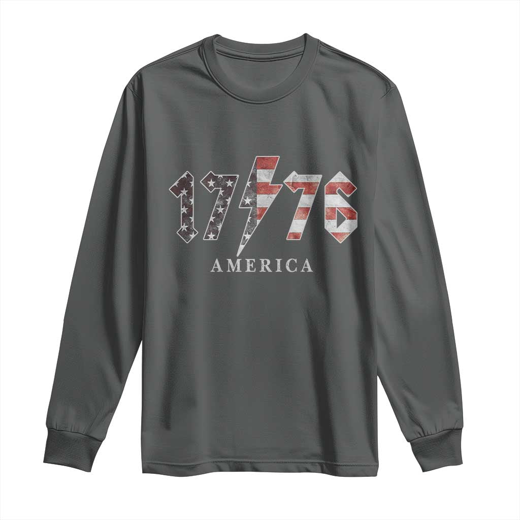 Patriotic 4th Of July 1776 America Classic Rock Long Sleeve Shirt Vintage American Flag TS11 Dark Heather Print Your Wear