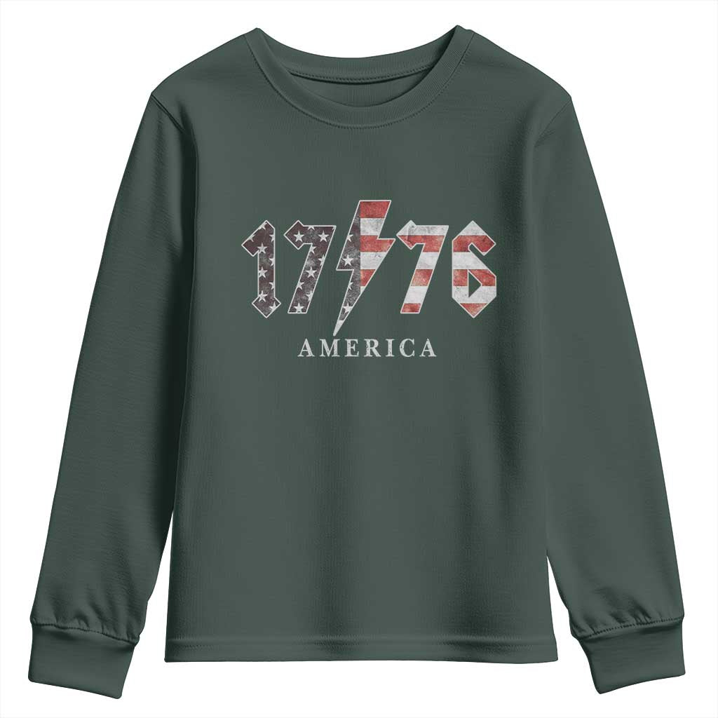 Patriotic 4th Of July 1776 America Classic Rock Youth Sweatshirt Vintage American Flag TS11 Dark Forest Green Print Your Wear