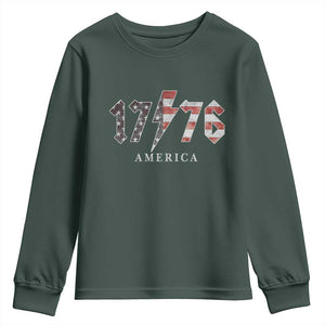Patriotic 4th Of July 1776 America Classic Rock Youth Sweatshirt Vintage American Flag TS11 Dark Forest Green Print Your Wear