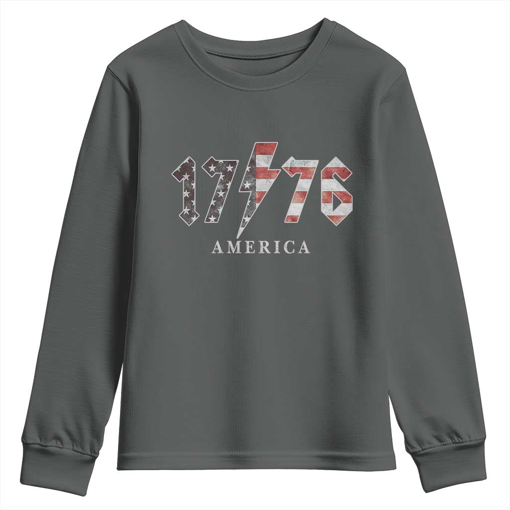 Patriotic 4th Of July 1776 America Classic Rock Youth Sweatshirt Vintage American Flag TS11 Dark Heather Print Your Wear