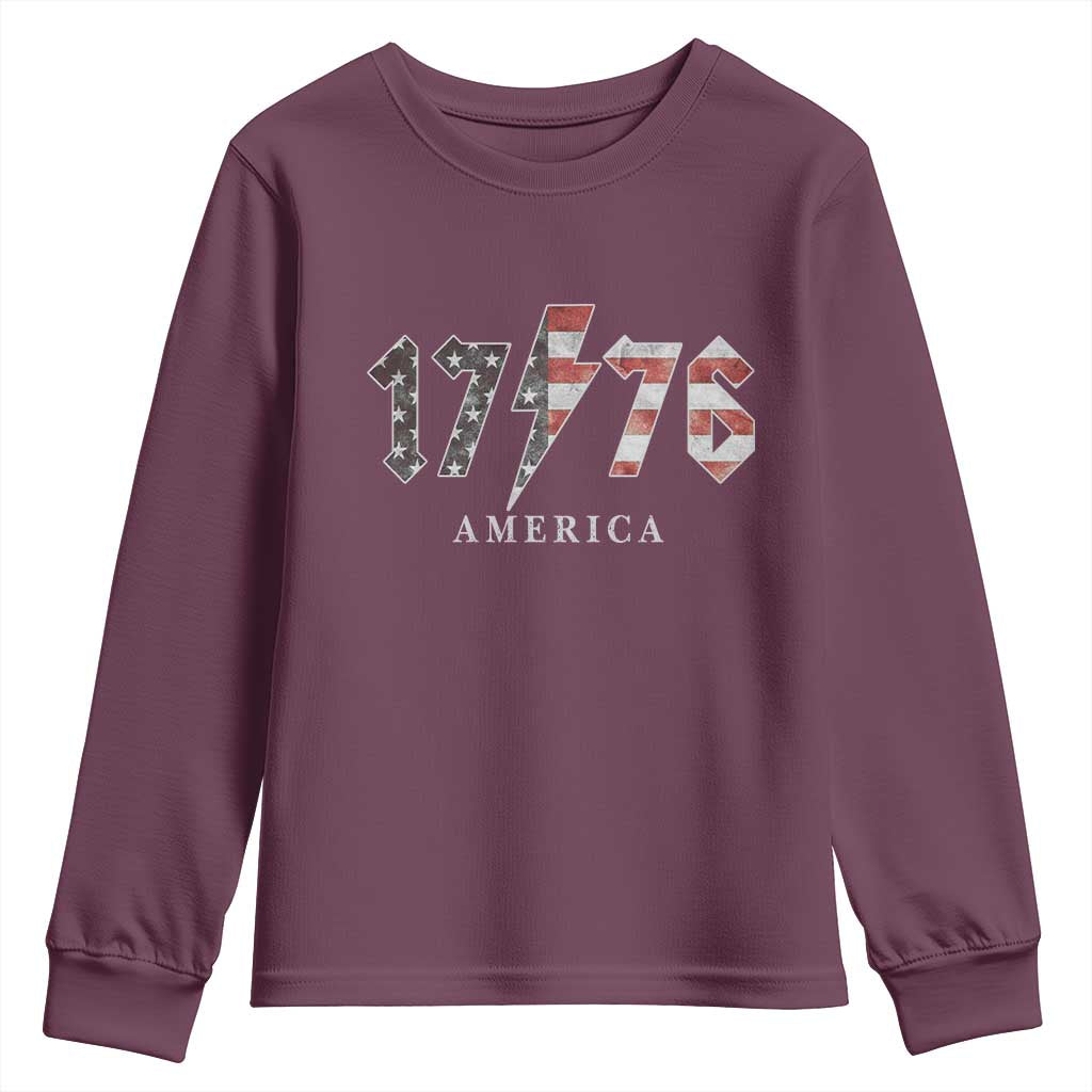 Patriotic 4th Of July 1776 America Classic Rock Youth Sweatshirt Vintage American Flag TS11 Maroon Print Your Wear