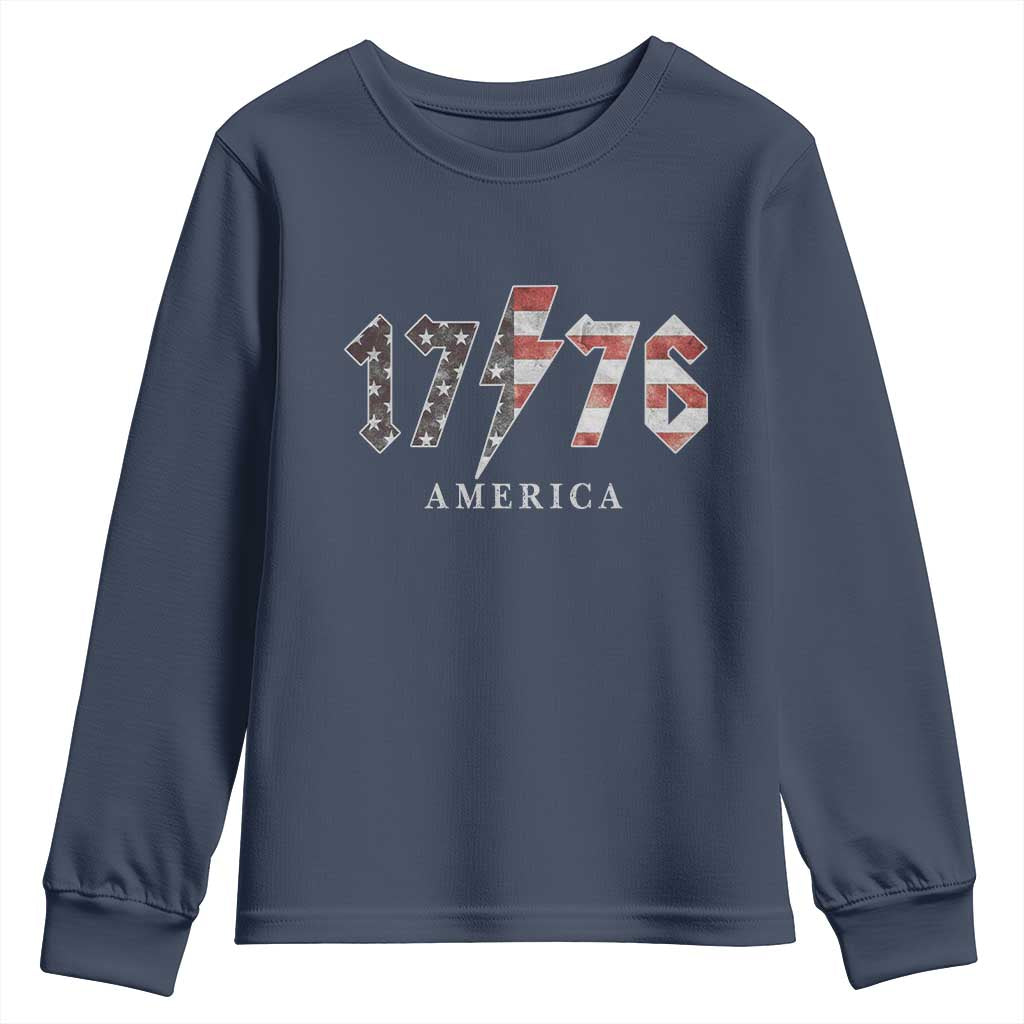 Patriotic 4th Of July 1776 America Classic Rock Youth Sweatshirt Vintage American Flag TS11 Navy Print Your Wear
