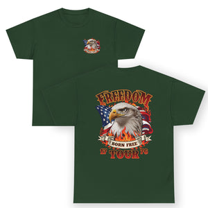 Patriotic American Eagle Freedom Tour 1776 T Shirt Born Free US Flag TS02 (Front & Back) Dark Forest Green Print Your Wear