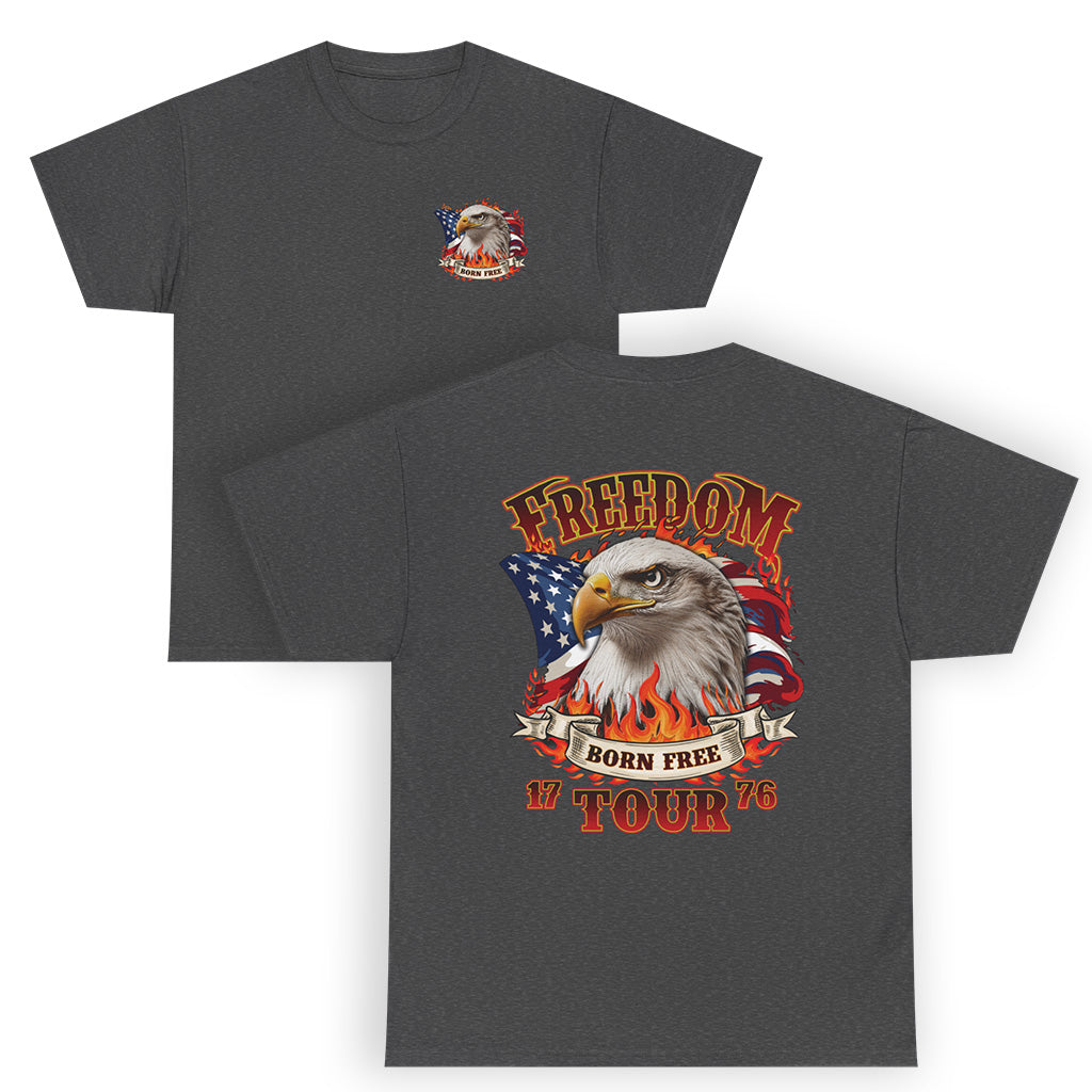 Patriotic American Eagle Freedom Tour 1776 T Shirt Born Free US Flag TS02 (Front & Back) Dark Heather Print Your Wear