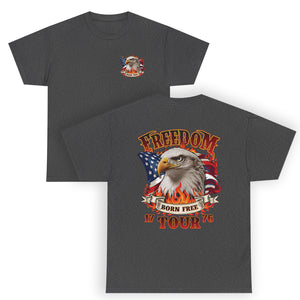 Patriotic American Eagle Freedom Tour 1776 T Shirt Born Free US Flag TS02 (Front & Back) Dark Heather Print Your Wear