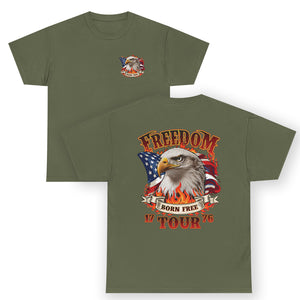 Patriotic American Eagle Freedom Tour 1776 T Shirt Born Free US Flag TS02 (Front & Back) Military Green Print Your Wear